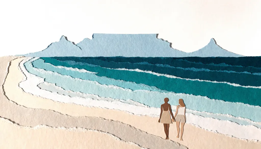 Cut-paper coastal collage